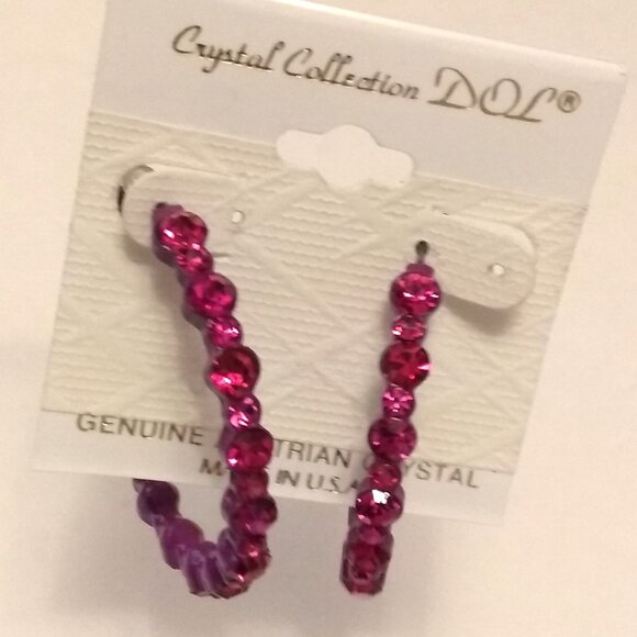 NEW Genuine Pink Purple Austrian Crystal Large Round Hoop Earrings 45mm - Picture 2 of 7